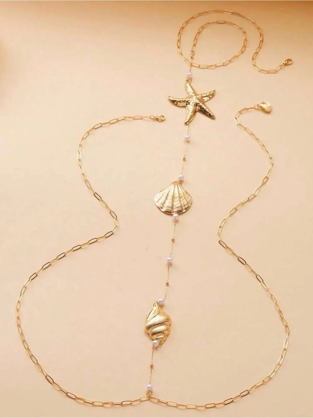 Anthropologie Gold Seashell & Starfish Back Necklace